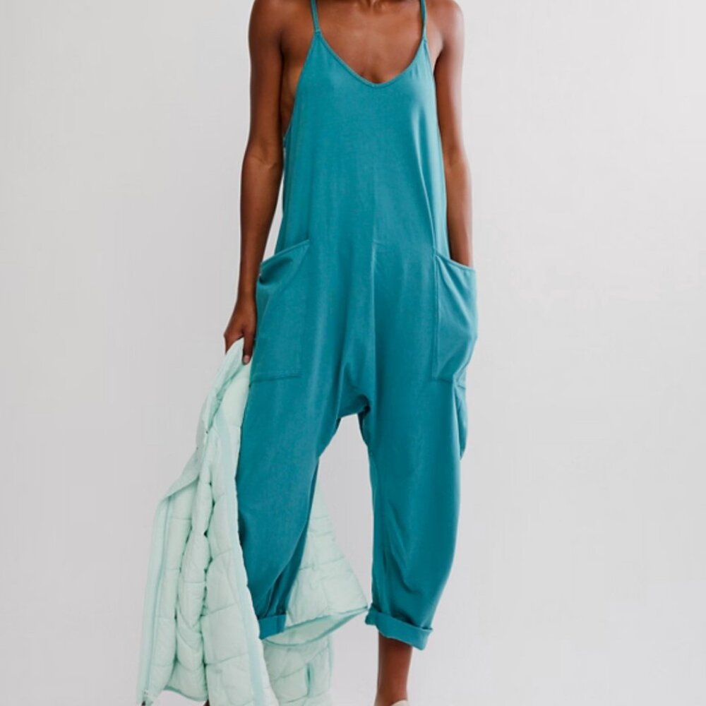 FP Movement by Free People Teal Slouchy Scoop-Neck Jumpsuit